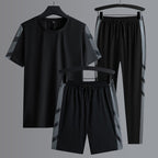 Herren-Set Kleidung 3-teilig T-Shirt Kurzarm Einfarbig Sommer-Sets | 1083 