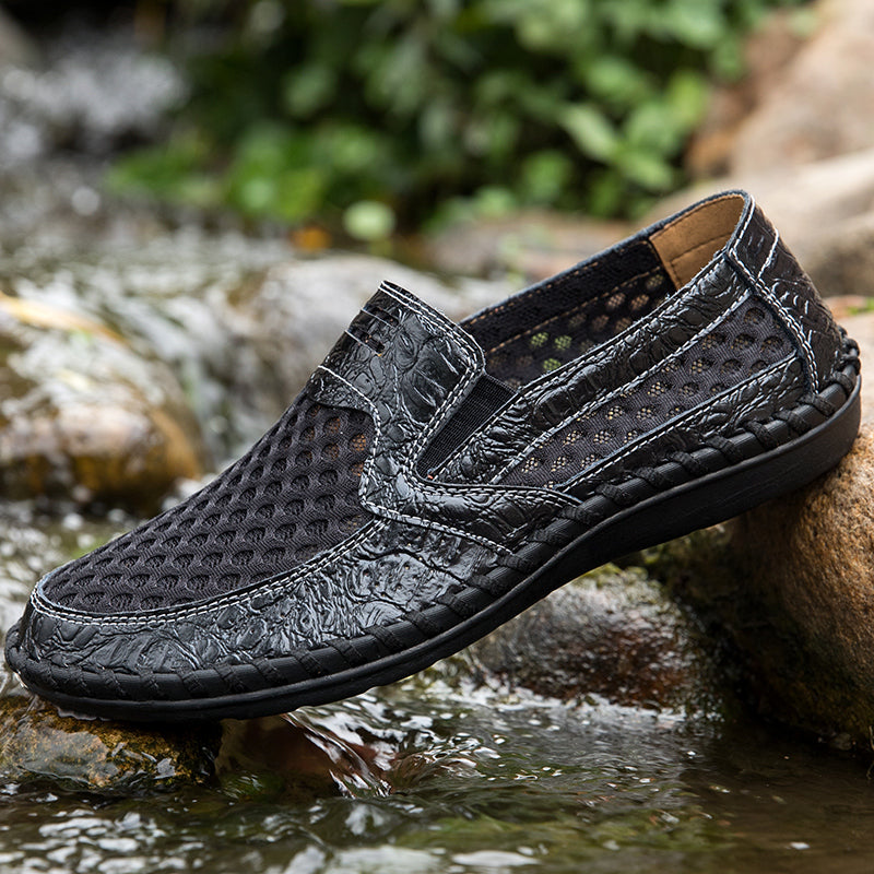 Leichte Herren-Loafer aus Rindsleder im Retro-Stil, handgenäht, zum Hineinschlüpfen mit weicher Mesh-Sohle für Outdoor-Reisen | HB3399 