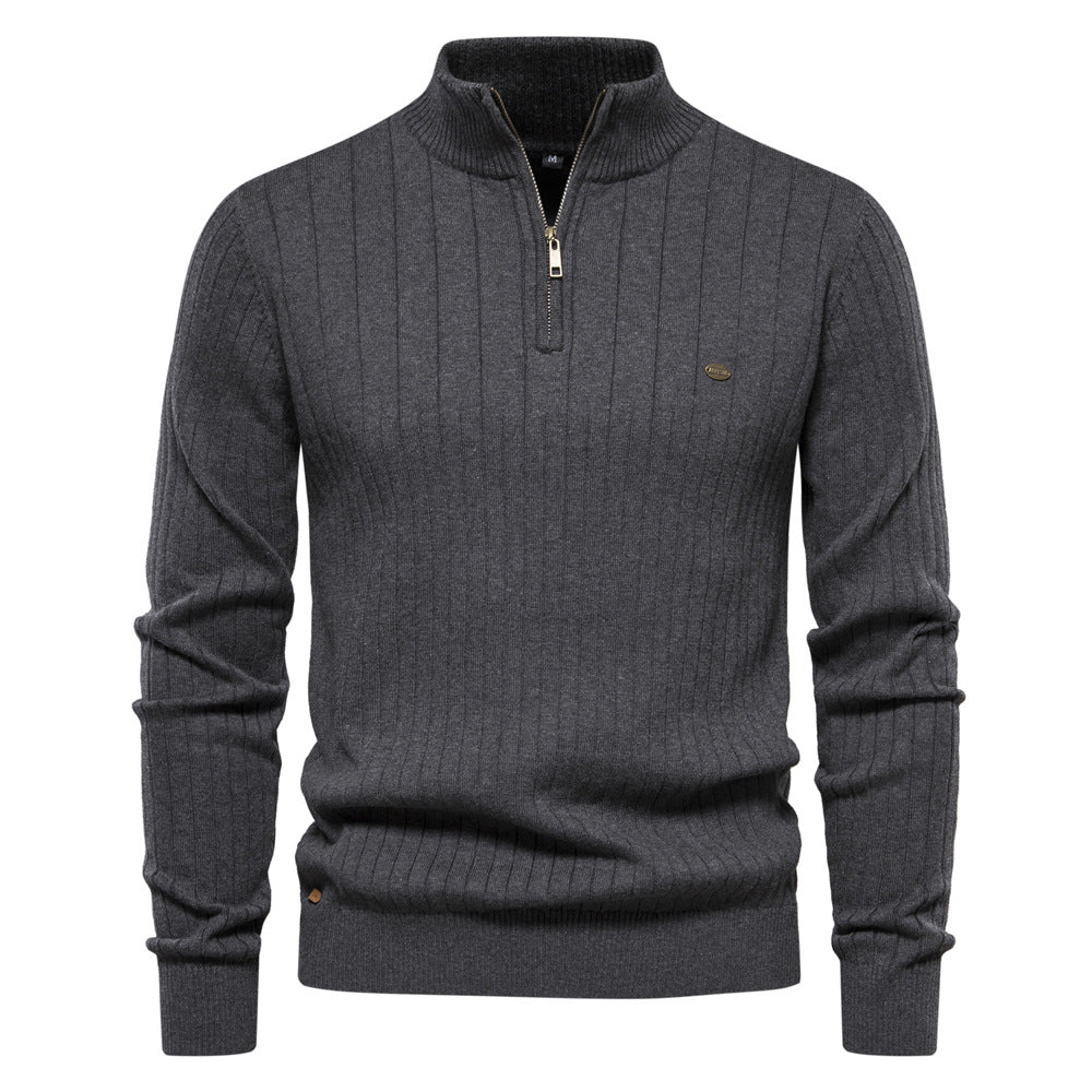 Men's Warm Winter Stand Collar Pullover Cotton Knitted Sweater Solid Color Jumper | Y830