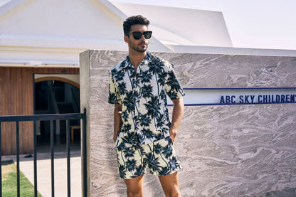 Men's Summer Floral Hawaiian Short Sleeve Button Down Beach Shirts | CS