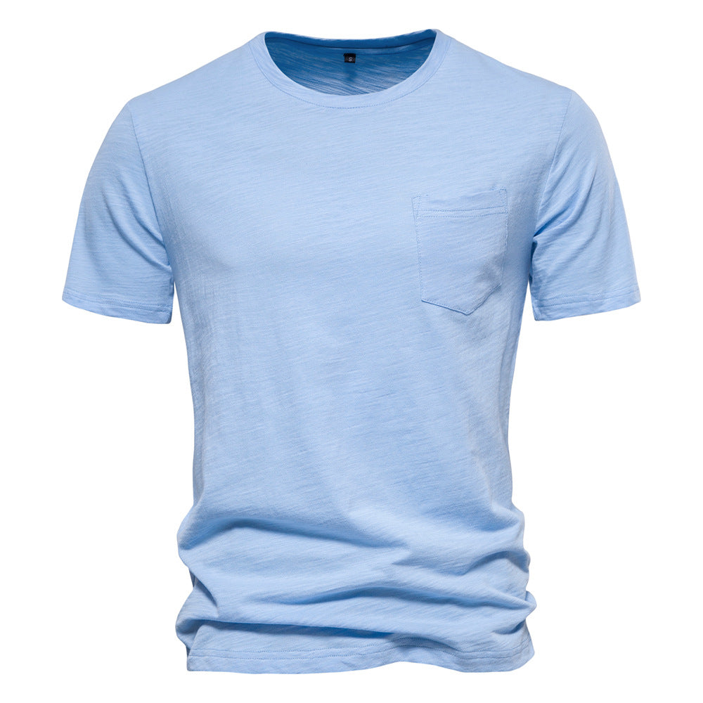 Herren Basic T-Shirt mit Brusttasche, Rundhalsausschnitt und kurzen Ärmeln | F039 