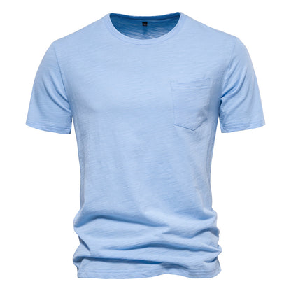 Men's Basic Chest Pocket Round Neck Short Sleeves T-Shirt | F039