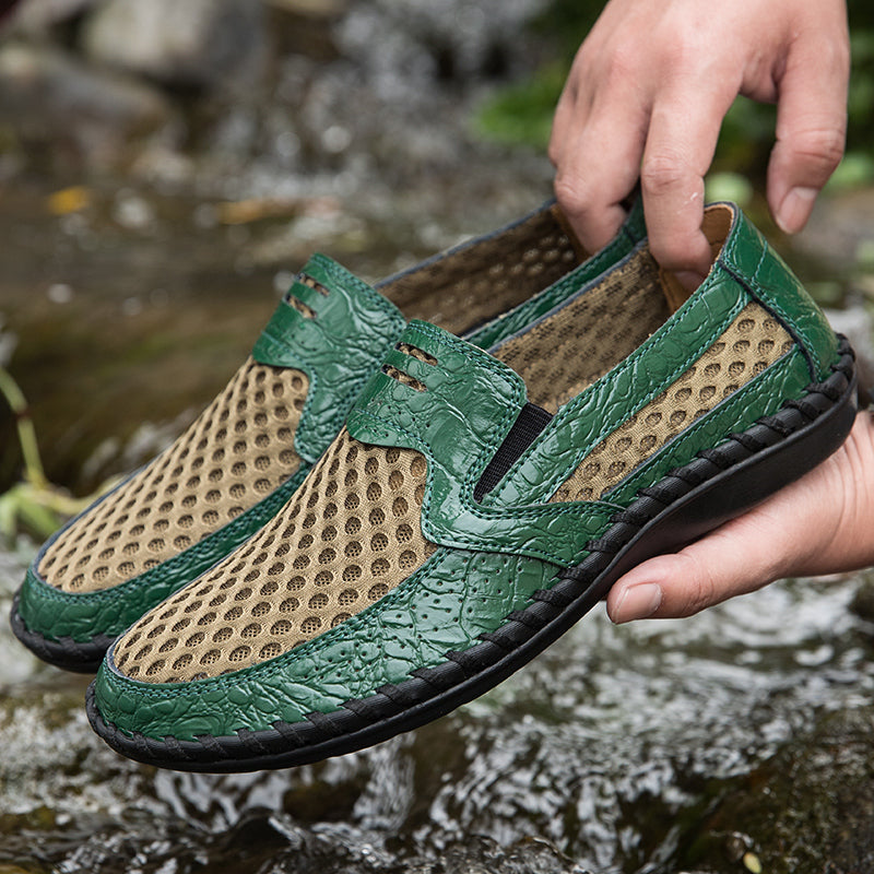 Leichte Herren-Loafer aus Rindsleder im Retro-Stil, handgenäht, zum Hineinschlüpfen mit weicher Mesh-Sohle für Outdoor-Reisen | HB3399 