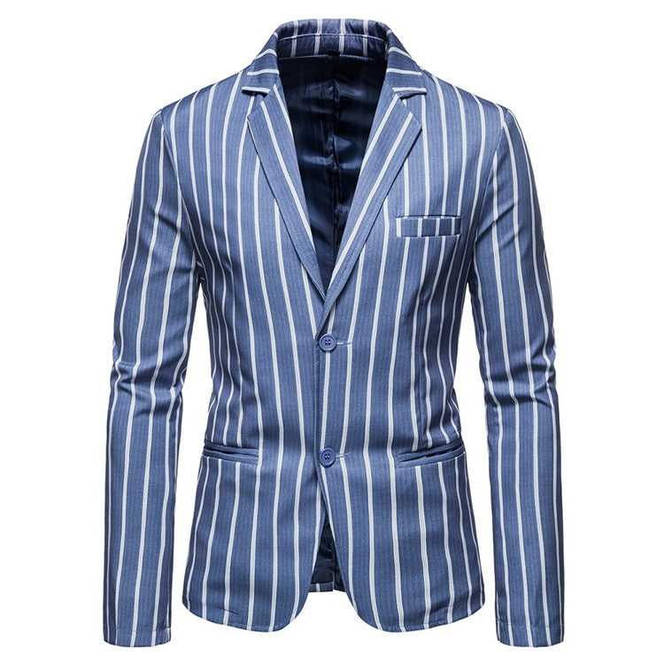 Herren Anzugjacken Blau Gestreift Zwei Knöpfe Party Business Formeller Blazer | 1812 