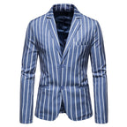 Herren Anzugjacken Blau Gestreift Zwei Knöpfe Party Business Formeller Blazer | 1812 