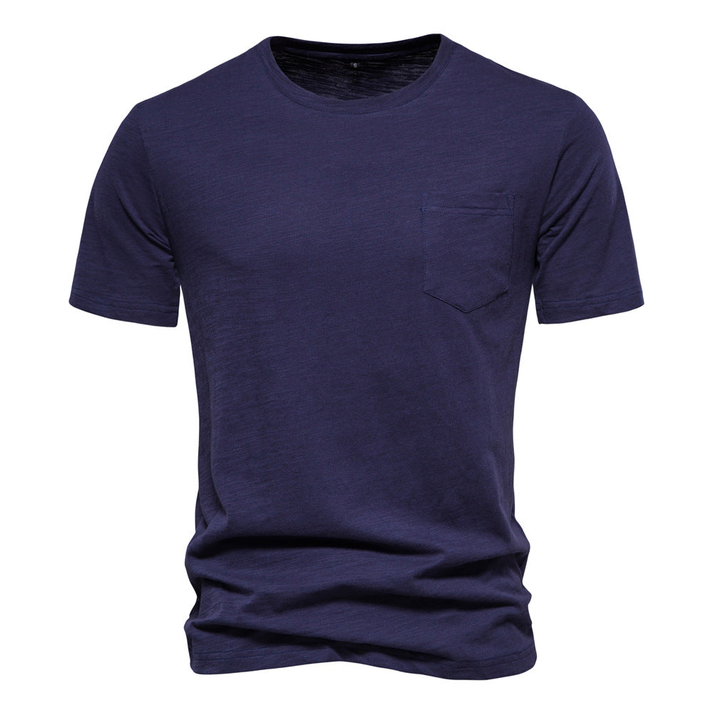 Men's Basic Chest Pocket Round Neck Short Sleeves T-Shirt | F039