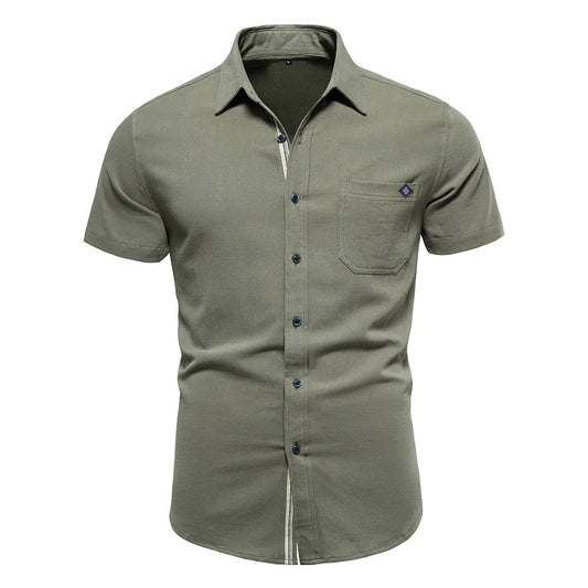 Chemise décontractée à manches courtes pour homme, couleur unie, coupe slim, brodée | SH690 