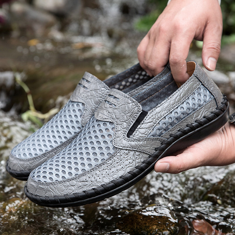 Leichte Herren-Loafer aus Rindsleder im Retro-Stil, handgenäht, zum Hineinschlüpfen mit weicher Mesh-Sohle für Outdoor-Reisen | HB3399 