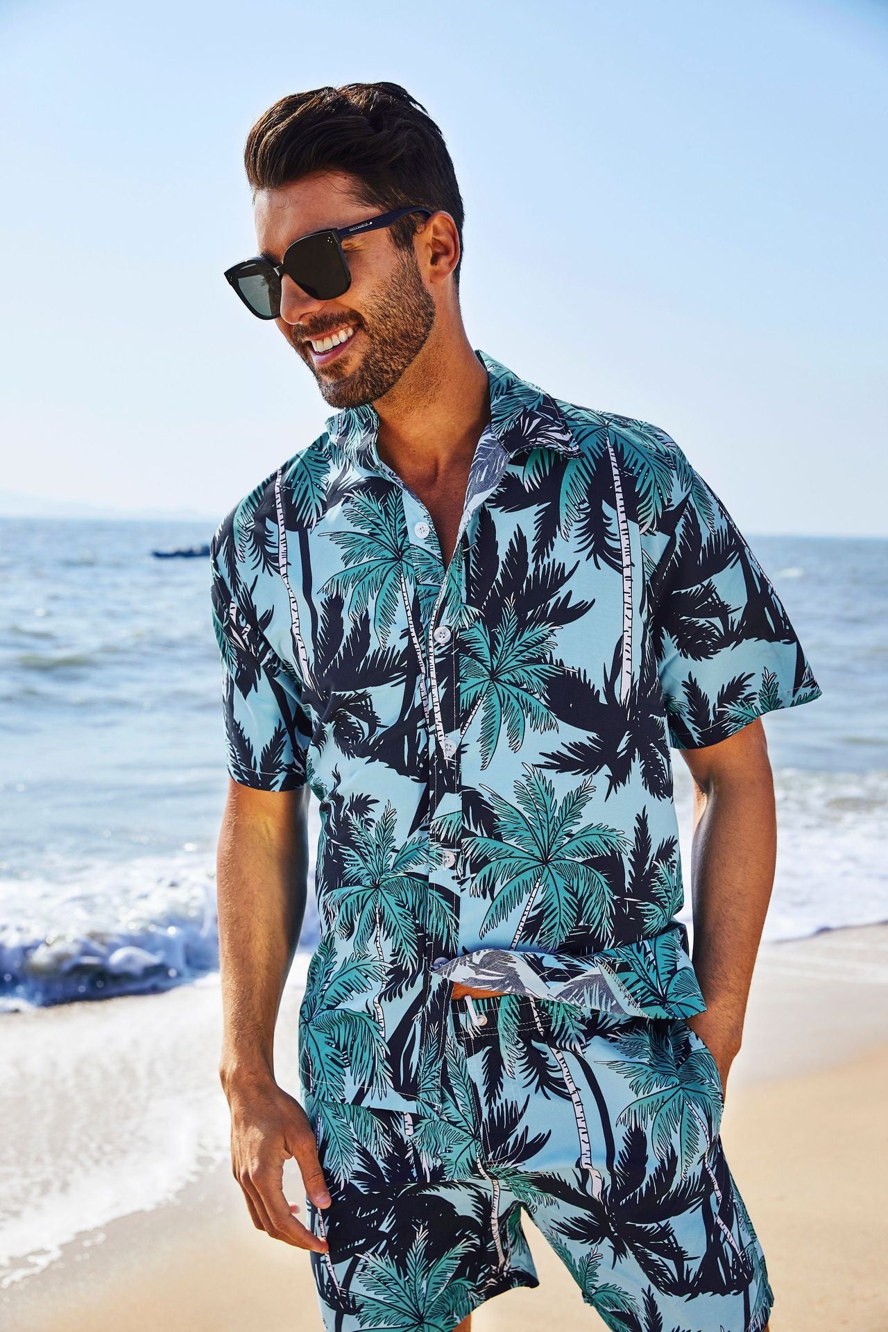 Men's Summer Floral Hawaiian Short Sleeve Button Down Beach Shirts | CS