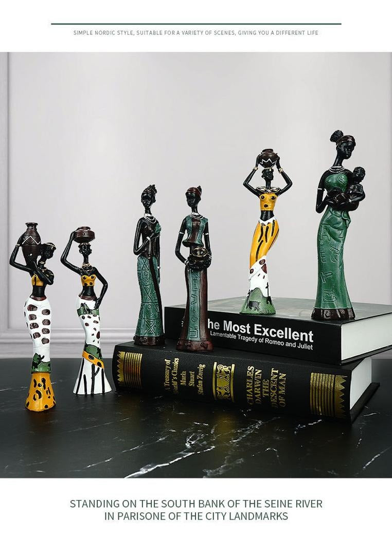 Heimdekor-Bastelset aus Kunstharz, 3-teilig, afrikanische Damenfigur, Statuen, dekorative Sammlerstücke | RRW001 