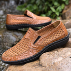 Leichte Herren-Loafer aus Rindsleder im Retro-Stil, handgenäht, zum Hineinschlüpfen mit weicher Mesh-Sohle für Outdoor-Reisen | HB3399 