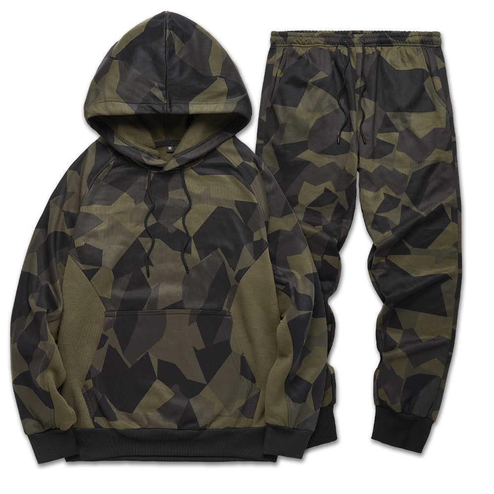 Ensemble de survêtement camouflage pour homme avec capuche et pantalon de survêtement ample en deux pièces | LK68 