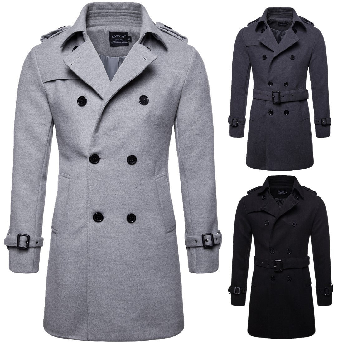 Herren Wolljacke Mittellang Trenchcoat Zweireihig Herren Slim Fit | B050 