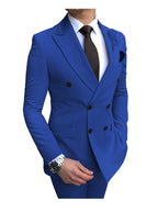 2-teiliger Herrenanzug, zweireihig, Revers, flach, Smart Fit, leger, Smoking, Hochzeits- und Eventanzüge (Blazer + Hose) | 9/7 