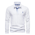 Herren Poloshirt aus Baumwolle, modisch, lässig, langärmelig, mit Hirsch-Stickerei-Design, T-Shirt für Männer | T12 