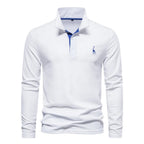 Herren Poloshirt aus Baumwolle, modisch, lässig, langärmelig, mit Hirsch-Stickerei-Design, T-Shirt für Männer | T12 