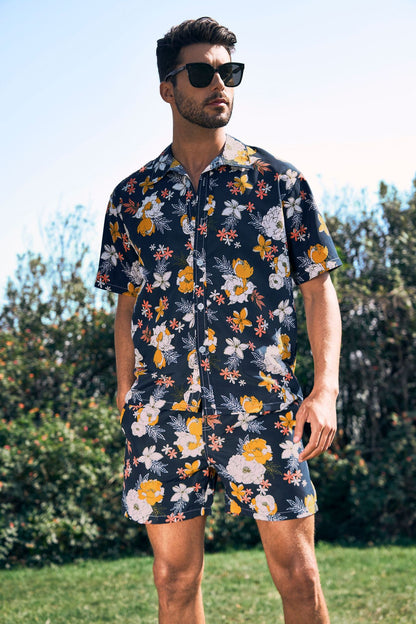 Ensemble 2 pièces décontracté à imprimé tropical et chemise courte pour homme | ST05 