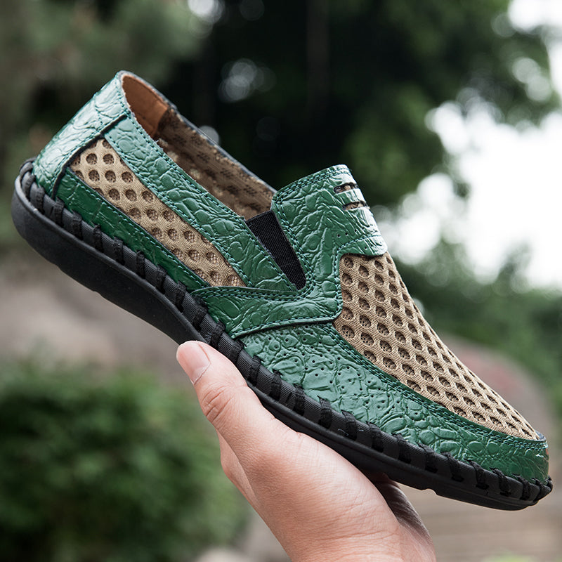Leichte Herren-Loafer aus Rindsleder im Retro-Stil, handgenäht, zum Hineinschlüpfen mit weicher Mesh-Sohle für Outdoor-Reisen | HB3399 