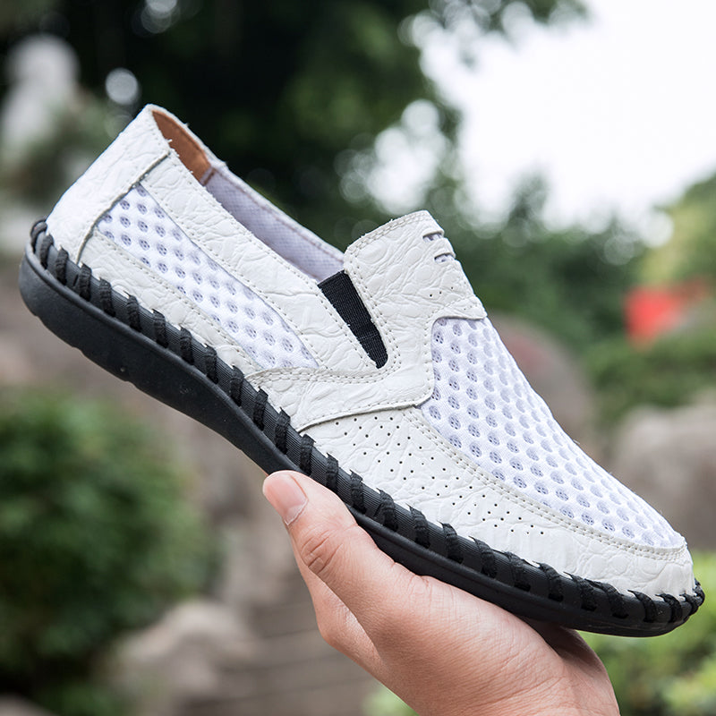 Leichte Herren-Loafer aus Rindsleder im Retro-Stil, handgenäht, zum Hineinschlüpfen mit weicher Mesh-Sohle für Outdoor-Reisen | HB3399 