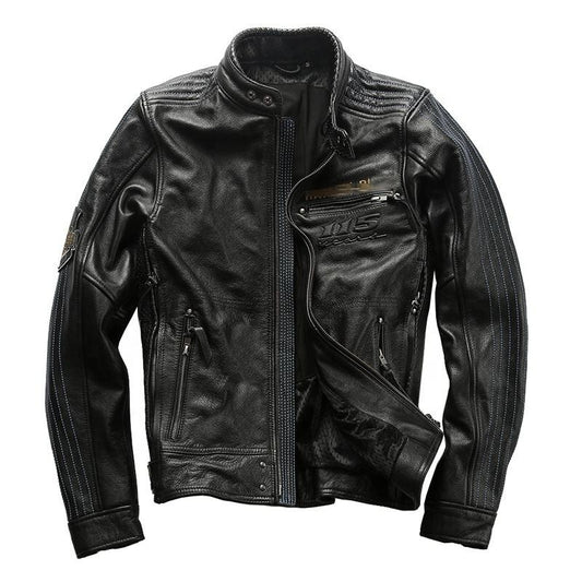 Top Quality Genuine Cowhide Leather Jacket Locomotive Riding Jacket Coat Tide | HA115