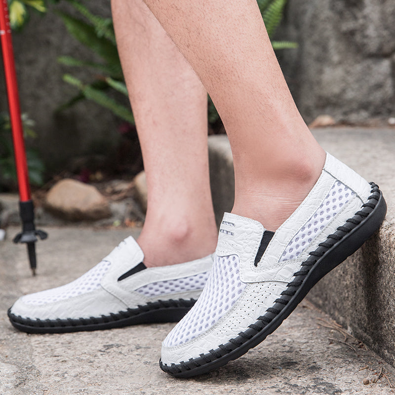 Leichte Herren-Loafer aus Rindsleder im Retro-Stil, handgenäht, zum Hineinschlüpfen mit weicher Mesh-Sohle für Outdoor-Reisen | HB3399 