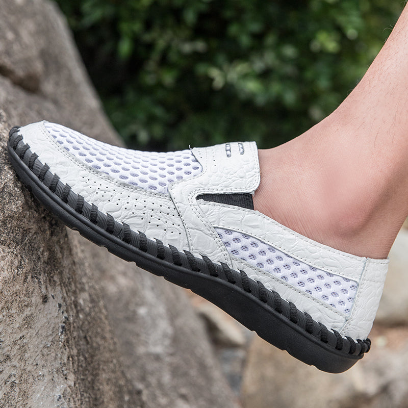 Leichte Herren-Loafer aus Rindsleder im Retro-Stil, handgenäht, zum Hineinschlüpfen mit weicher Mesh-Sohle für Outdoor-Reisen | HB3399 