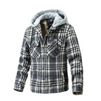 Hochwertige Winterjacke für Herren, karierte Wolle, schweres Übergrößenhemd, karierter Kapuzenmantel, Oversize-Oberteil | 88027 