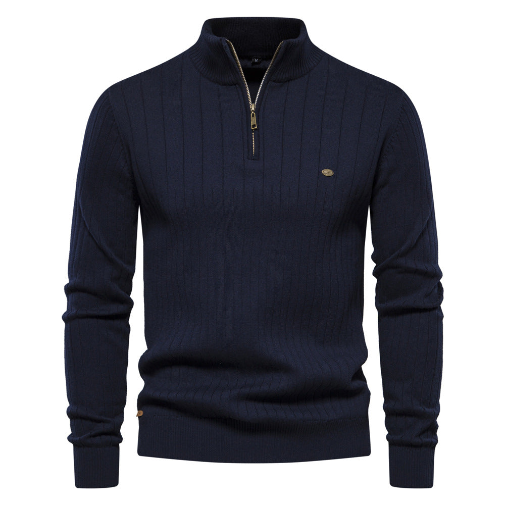 Men's Warm Winter Stand Collar Pullover Cotton Knitted Sweater Solid Color Jumper | Y830