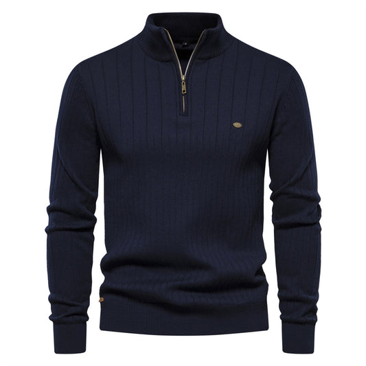 Pull d'hiver chaud à col montant pour homme, pull tricoté en coton de couleur unie | Y830 