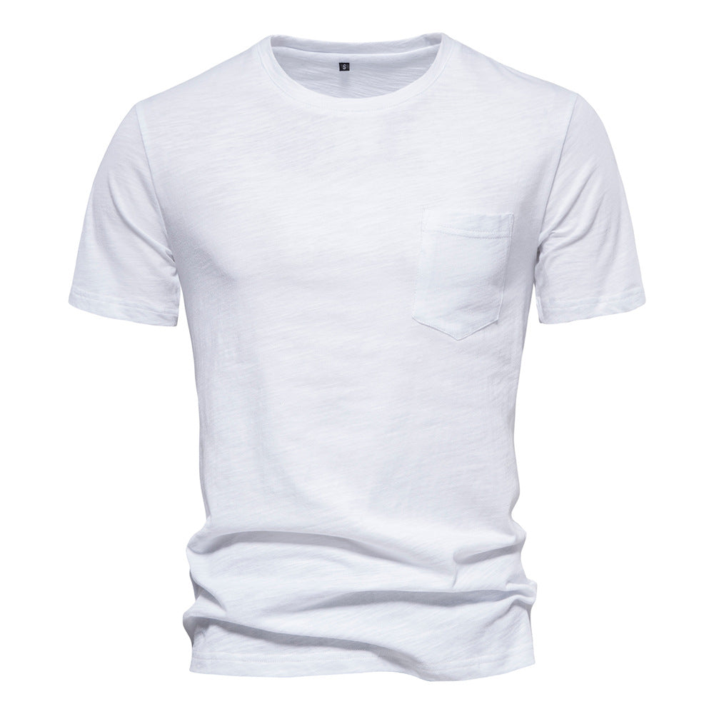 Men's Basic Chest Pocket Round Neck Short Sleeves T-Shirt | F039