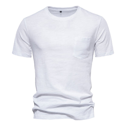 Men's Basic Chest Pocket Round Neck Short Sleeves T-Shirt | F039