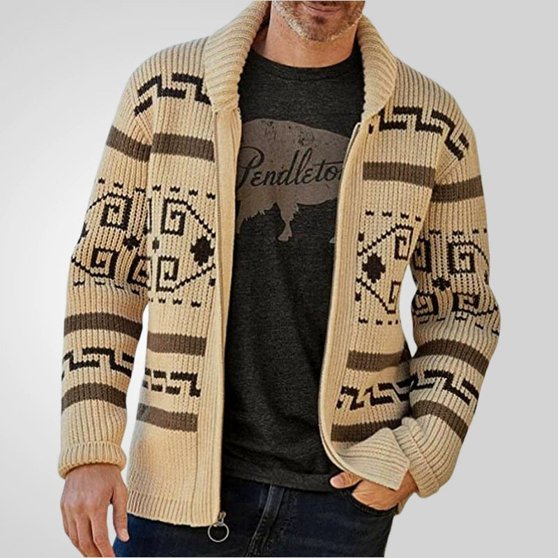 Stilvolle Slim Fit Jacquard-Strickjacke für Herren mit langen Ärmeln, lässiger Reverspullover | SY0013 