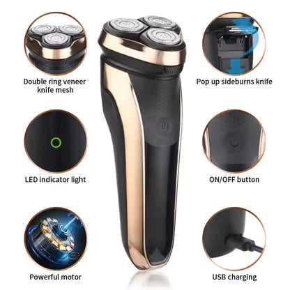 PRITECH Triple Rotary Shaver for Men 1200mAh Rechargeable Electric Razor Trimmer with Precision Cutting | RSM-1775