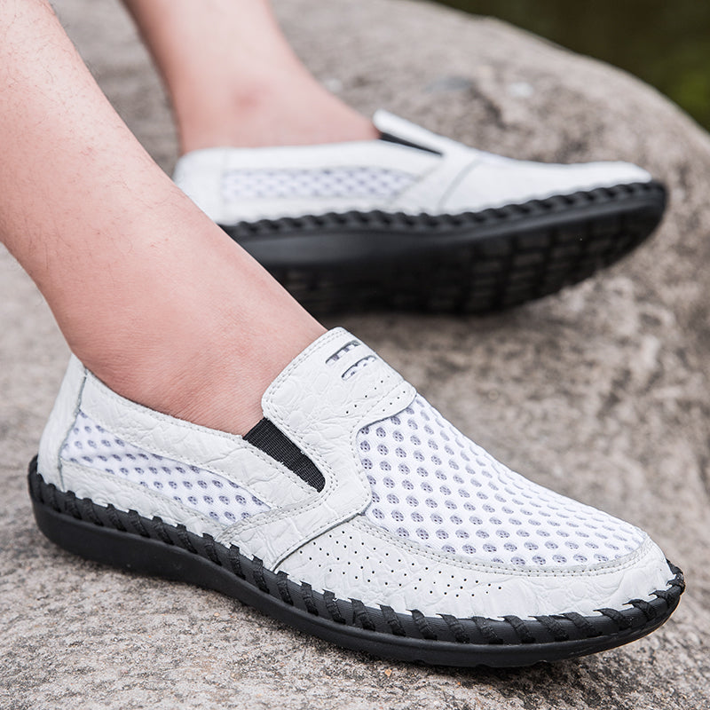 Leichte Herren-Loafer aus Rindsleder im Retro-Stil, handgenäht, zum Hineinschlüpfen mit weicher Mesh-Sohle für Outdoor-Reisen | HB3399 