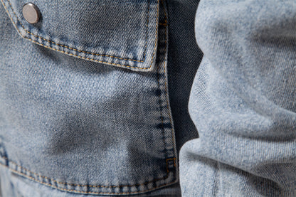 Giacca in denim con risvolto spesso invernale da uomo, a maniche lunghe, casual, con cuciture | JK258 