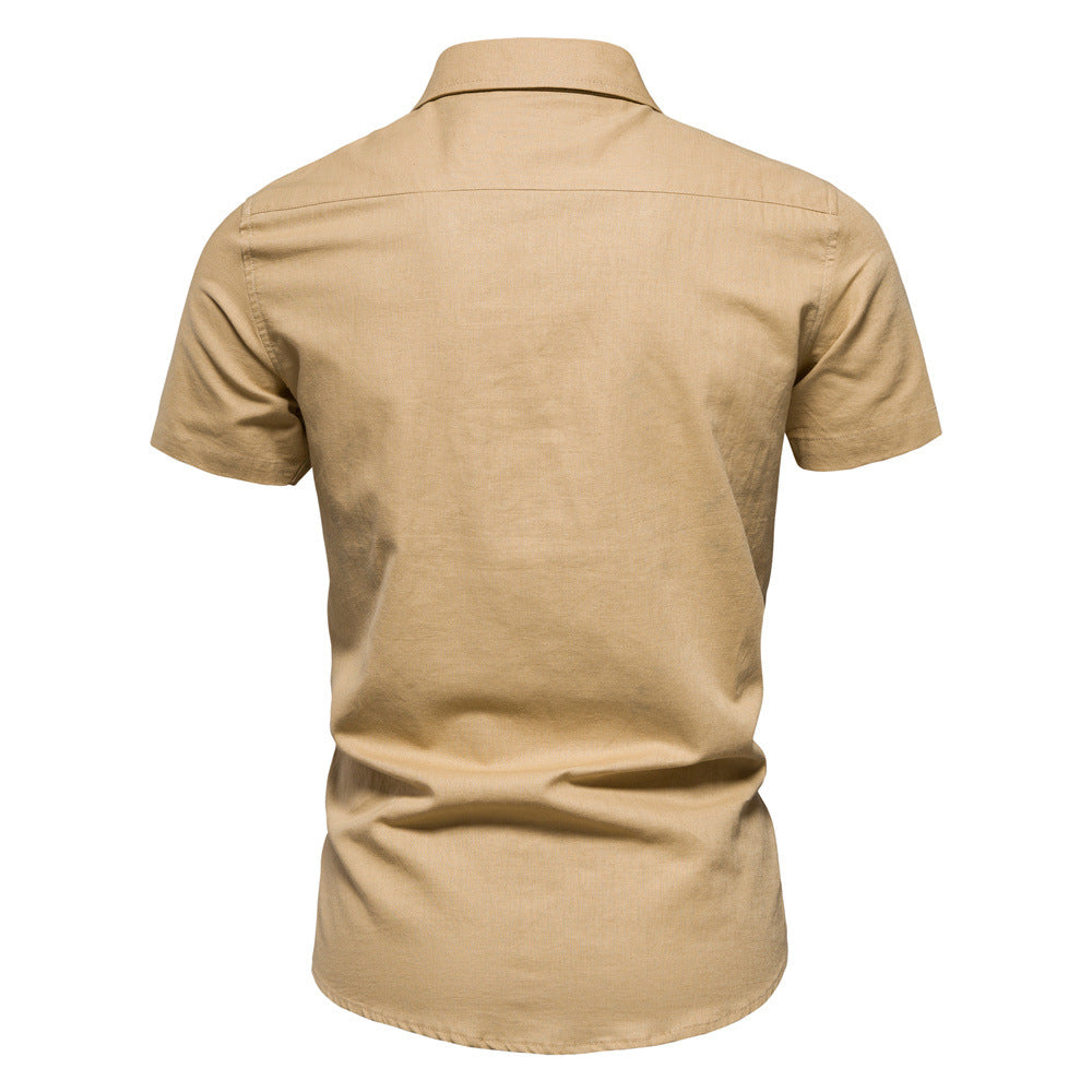 Men's Solid Color Slim Fit Embroidered Short Sleeve Casual Shirt | SH690