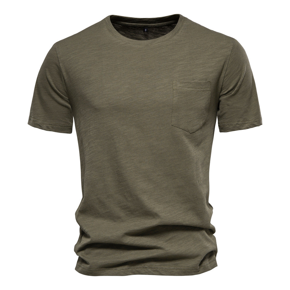Herren Basic T-Shirt mit Brusttasche, Rundhalsausschnitt und kurzen Ärmeln | F039 