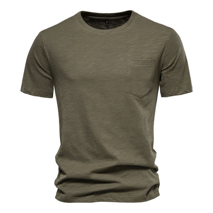 Men's Basic Chest Pocket Round Neck Short Sleeves T-Shirt | F039