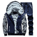 Herren Camouflage Trainingsanzug Reißverschluss Mantel Winter Dicke Fleece Kapuzenjacke + Hose Trainingsanzug 
