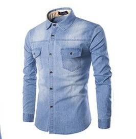 Chemise en jean streetwear de haute qualité en coton, coupe slim décontractée, manches longues | 1818-C993 