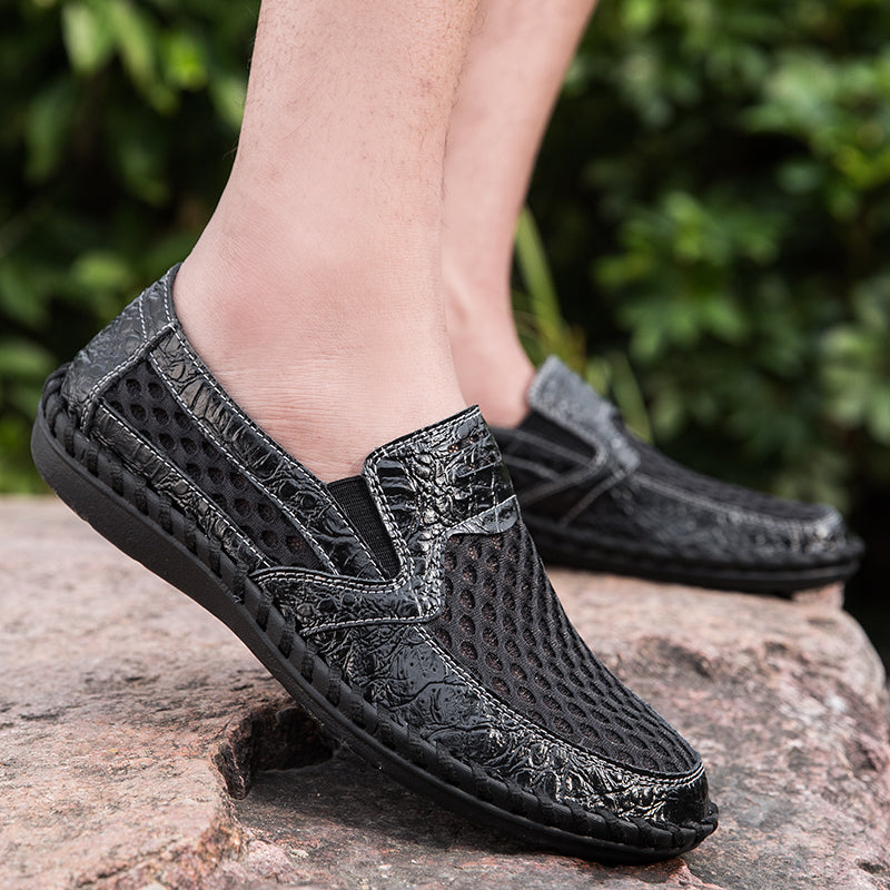 Leichte Herren-Loafer aus Rindsleder im Retro-Stil, handgenäht, zum Hineinschlüpfen mit weicher Mesh-Sohle für Outdoor-Reisen | HB3399 