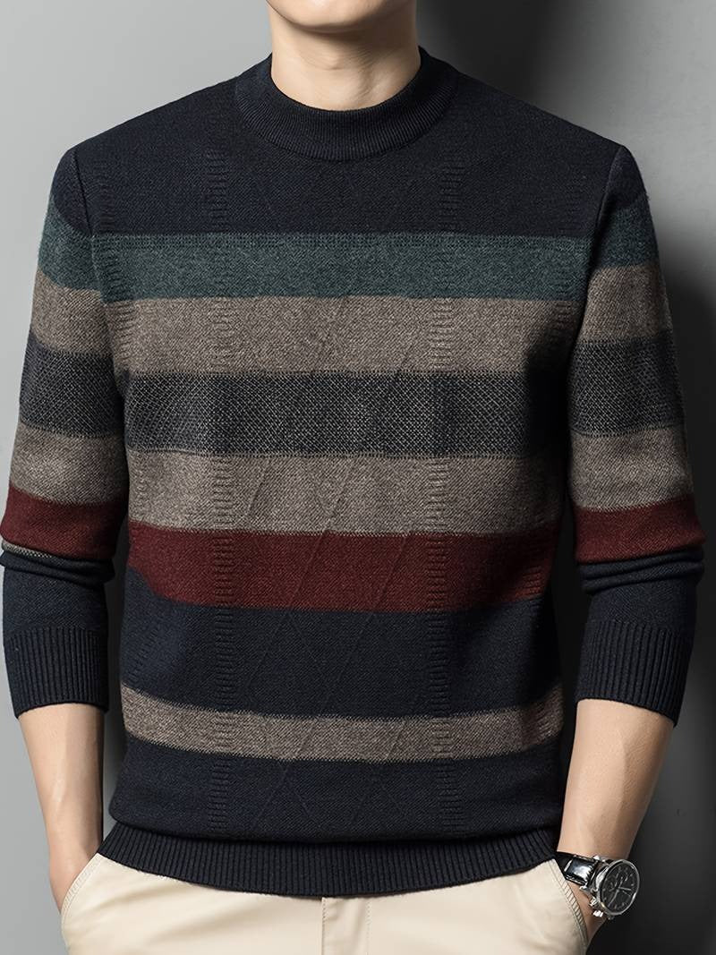 Gemütlicher Herren-Pullover mit Farbblock, weich gestrickt, ultra-dehnbar, klassisches Rundhals-Sweatshirt | X05