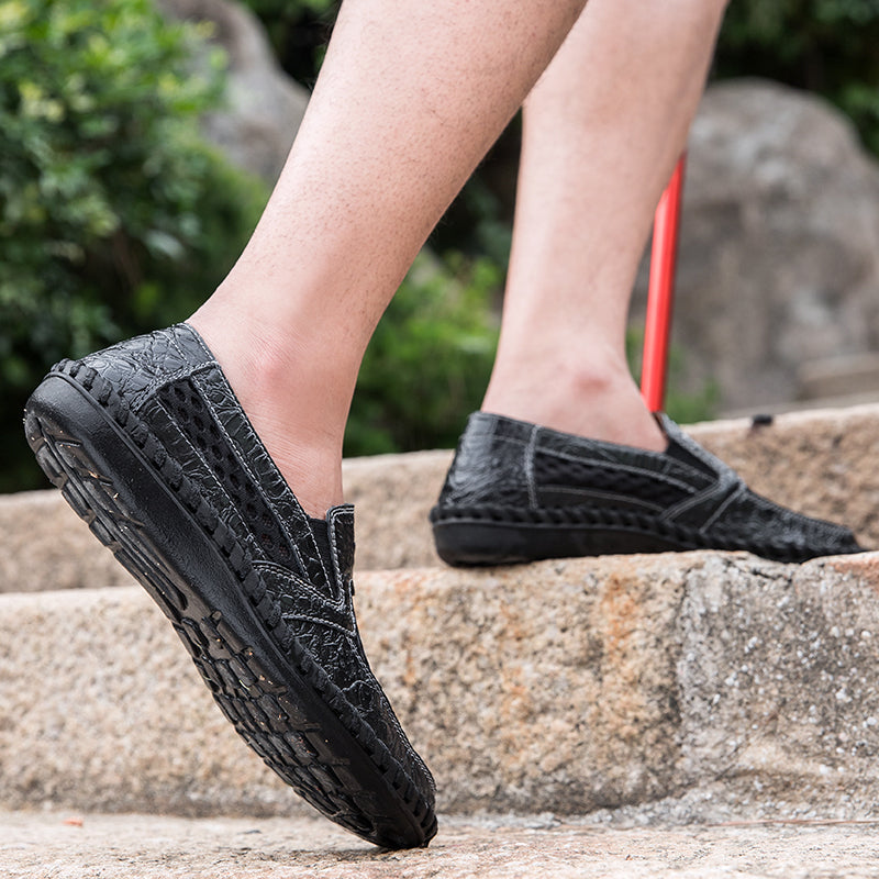 Leichte Herren-Loafer aus Rindsleder im Retro-Stil, handgenäht, zum Hineinschlüpfen mit weicher Mesh-Sohle für Outdoor-Reisen | HB3399 