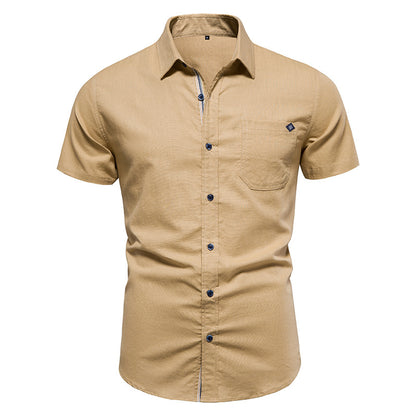 Men's Solid Color Slim Fit Embroidered Short Sleeve Casual Shirt | SH690