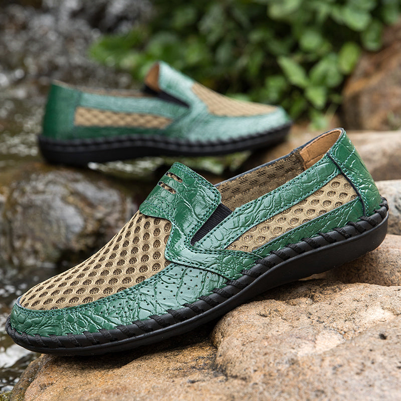 Leichte Herren-Loafer aus Rindsleder im Retro-Stil, handgenäht, zum Hineinschlüpfen mit weicher Mesh-Sohle für Outdoor-Reisen | HB3399 