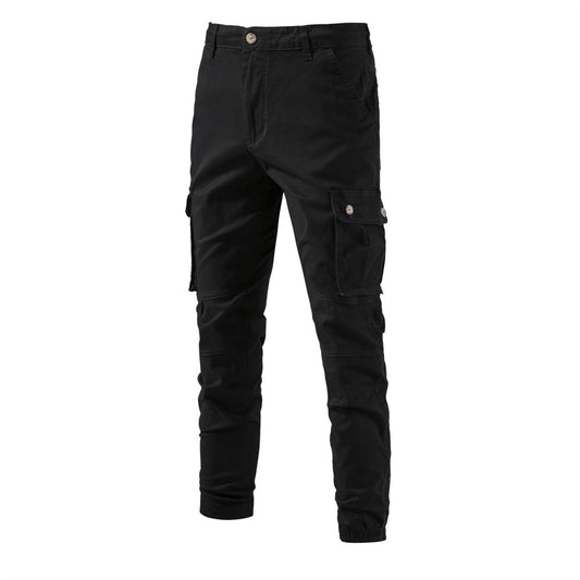 Pantalon cargo de travail à cordon de serrage et boutons de couleur unie pour hommes | PM31 