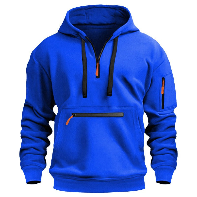 Herren-Kapuzenpullover mit einfarbigem Muster, Reißverschluss, gefütterter Kragen, lockere Passform, lässige Sportbekleidung | TZ-28 