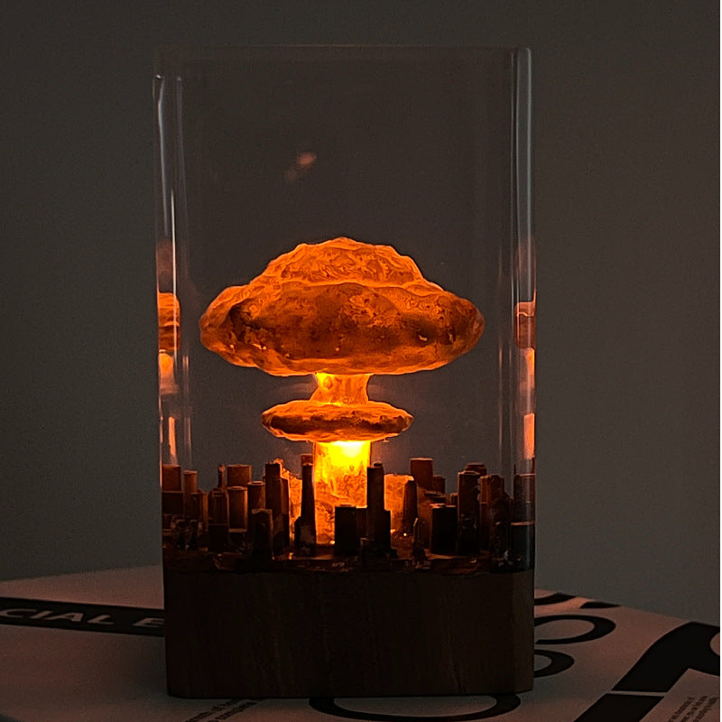 Atomic Bomb Mushroom Cloud Resin Lamp Oppenheimer Style Creative Night Light Decor Epoxy Craft for Desk & Gift