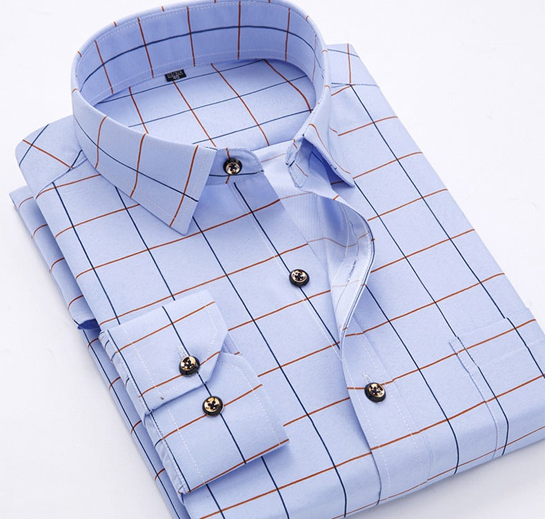 Hochwertiges, langärmliges Business-Hemd mit Button-Down-Karomuster aus Polyester | CY116 