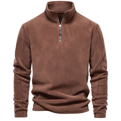 Pull à col montant et fermeture éclair pour homme, sweat-shirt uni à manches longues pour l'hiver | HD08 